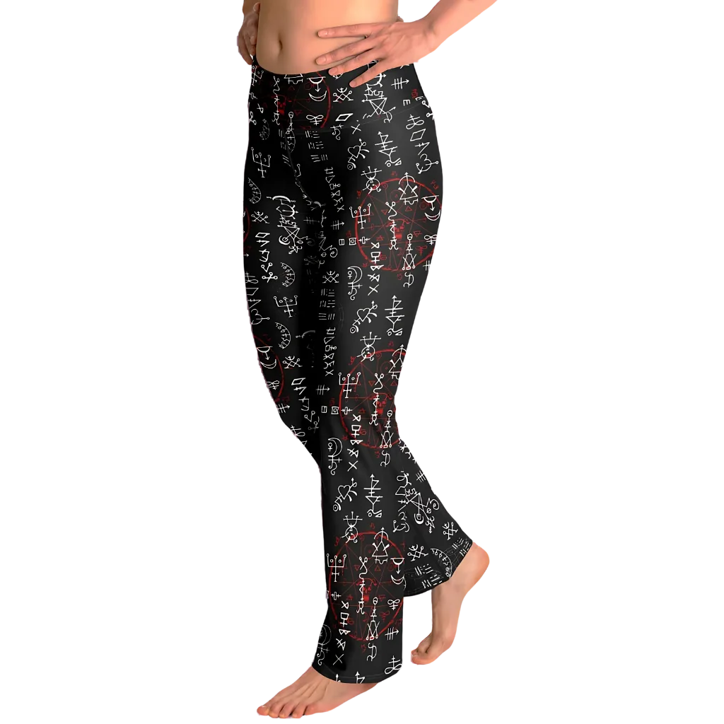 ARCANE MAGIC SEALS BOOTCUT LEGGINGS WITH HIDDEN POCKET - Flare Leggings - AOP