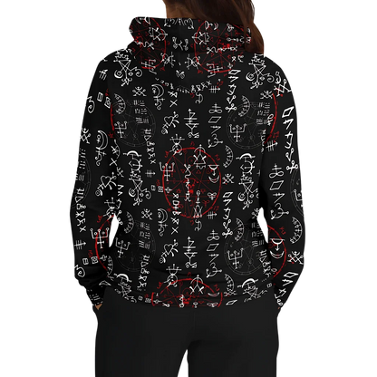 ARCANE MAGIC SEALS YOGA HOODIE WITH ALCHEMY SYMBOLS - Aop