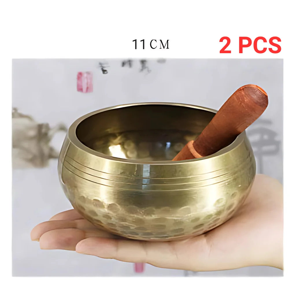 AUTHENTIC TIBETAN SINGING BOWL FOR MEDITATION & HEALING - 11cm Gold 2pcs - sound bowl