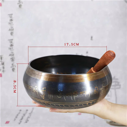 AUTHENTIC TIBETAN SINGING BOWL FOR MEDITATION & HEALING - 17.5cm Black - sound bowl