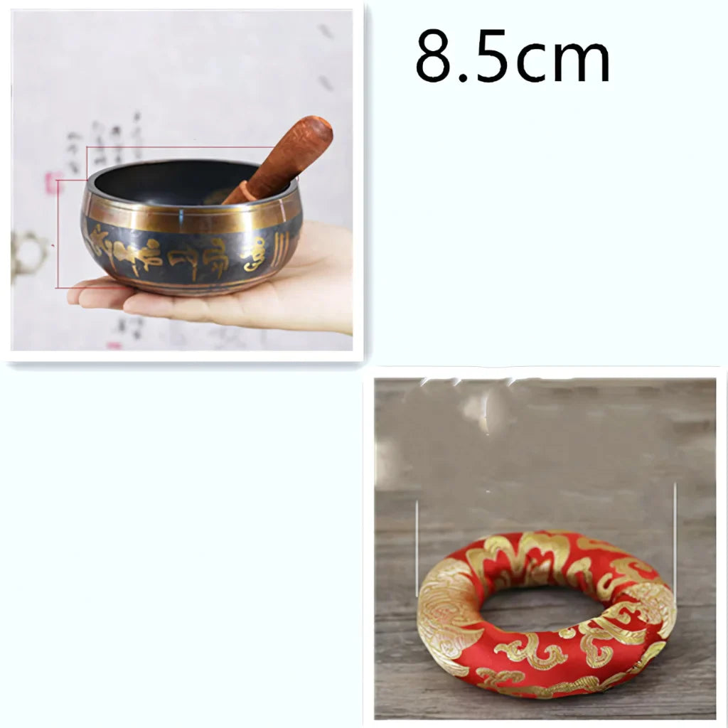 AUTHENTIC TIBETAN SINGING BOWL FOR MEDITATION & HEALING - 8.5cm Black with red mat - sound bowl