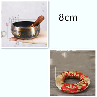 AUTHENTIC TIBETAN SINGING BOWL FOR MEDITATION & HEALING - 8cm Black with red mat - sound bowl