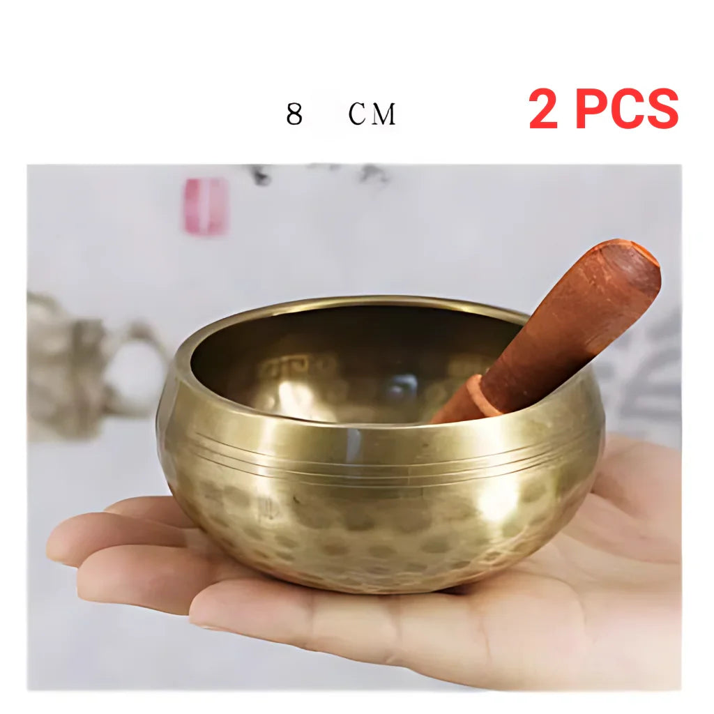 AUTHENTIC TIBETAN SINGING BOWL FOR MEDITATION & HEALING - 8cm Gold 2pcs - sound bowl