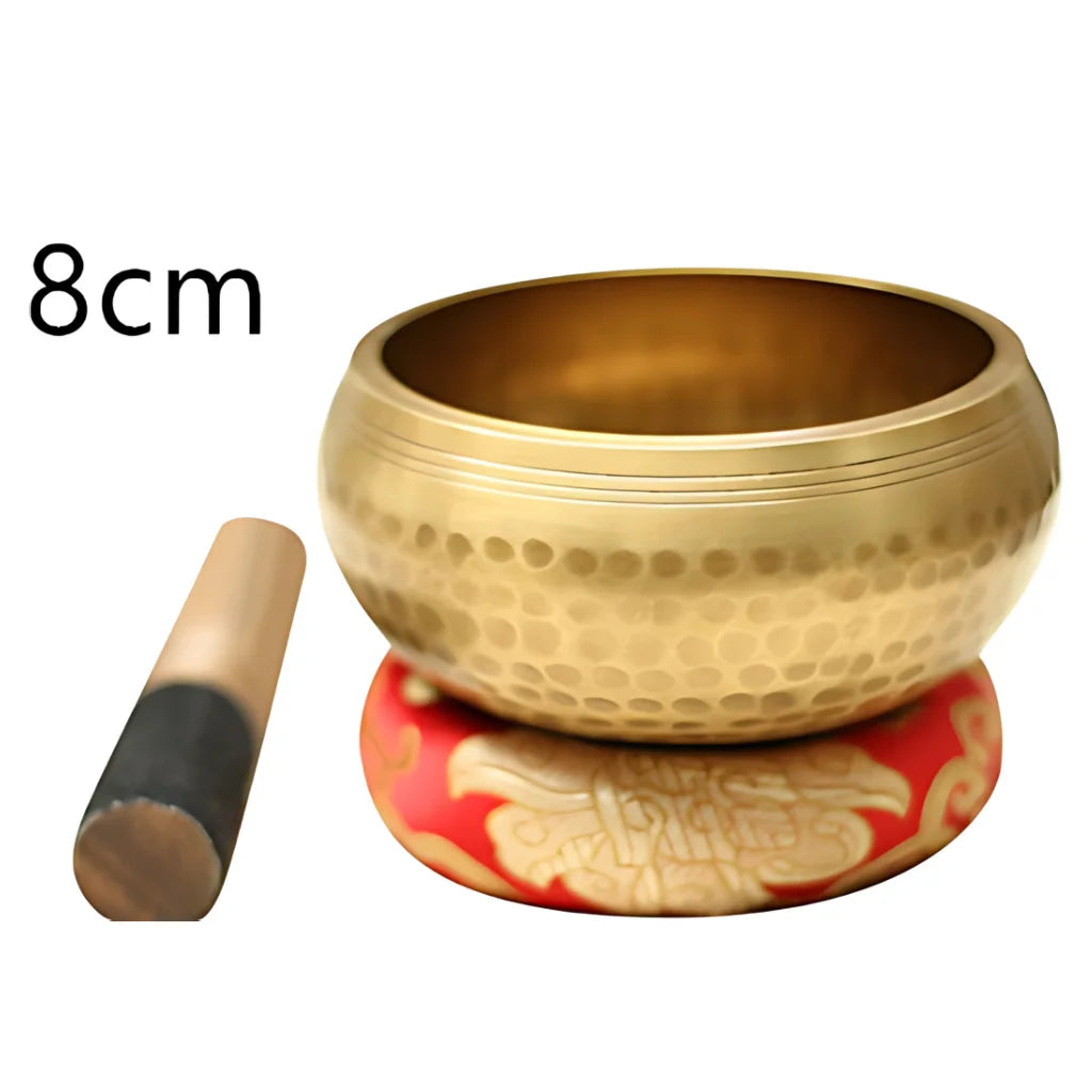 AUTHENTIC TIBETAN SINGING BOWL FOR MEDITATION & HEALING - 8cm Gold with red mat - sound bowl