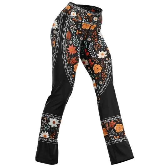 AUTUMN FLORAL BOHO FLARE YOGA LEGGINGS WITH POCKETS - XS