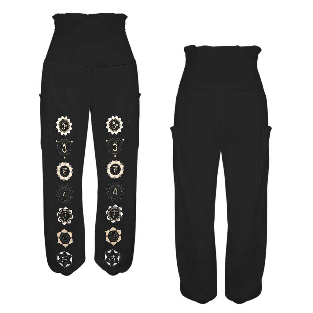 BLACK HAREM YOGA PANTS WITH CHAKRA PRINT FOR WOMEN - harem