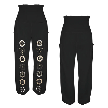 BLACK HAREM YOGA PANTS WITH CHAKRA PRINT FOR WOMEN - harem