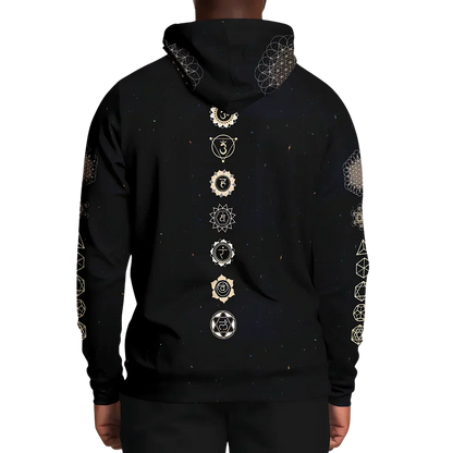 Black Unisex Hoodie With Hamsa And Sacred Geometry