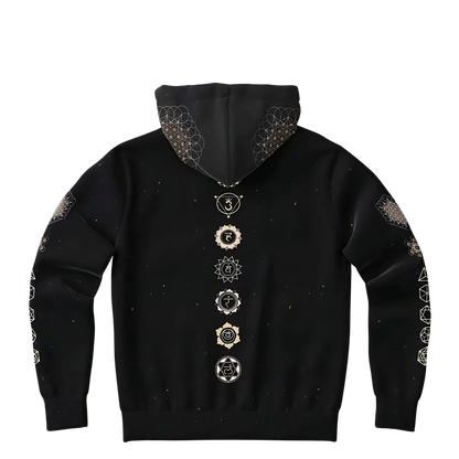Black Unisex Hoodie With Hamsa And Sacred Geometry
