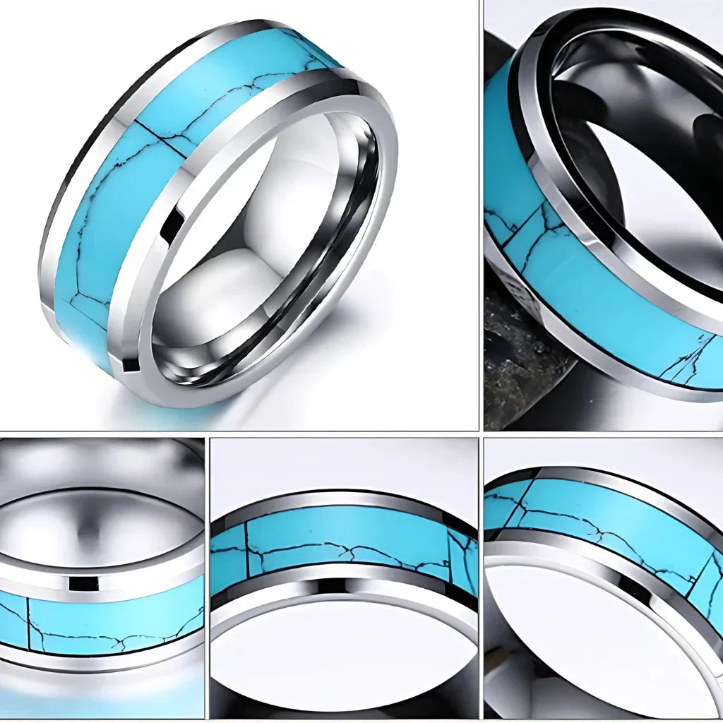 BLUE STONE BOHEMIAN JEWELRY RINGS FOR MEN - 8MM WIDTH - Boho ring