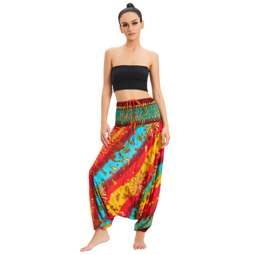 BOHEMIAN DREAMSCAPE CONVERTIBLE JUMPSUIT HAMMER PANTS - Yellow Blue Red Gradient / Free Size - Women Hammer Pants