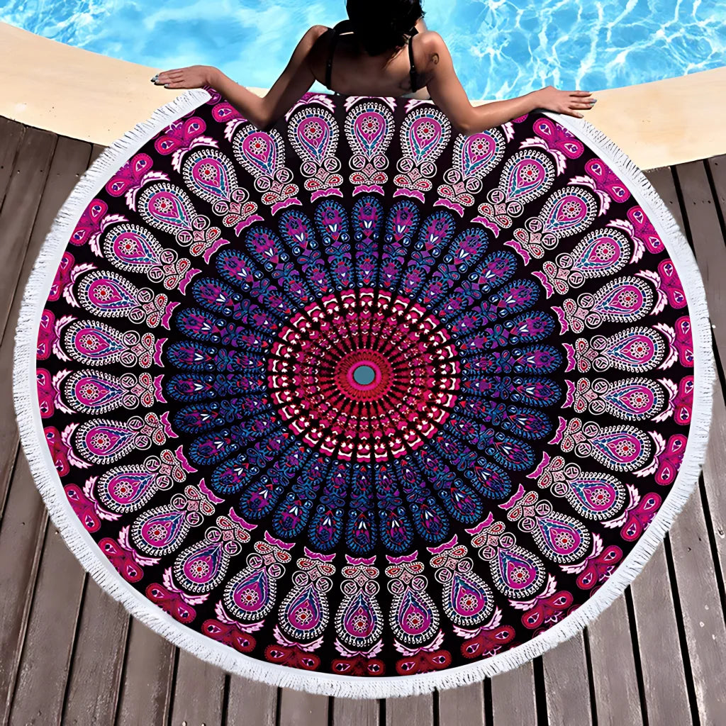 BOHEMIAN ROUND YOGA MAT WITH TASSELS – QUICK DRYING