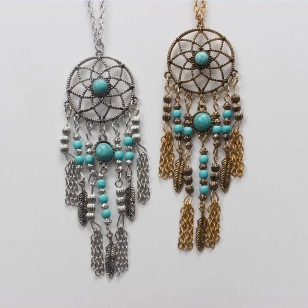 BOHO DREAMCATCHER NECKLACE WITH PENDANT FOR WOMEN - Silver - Necklace