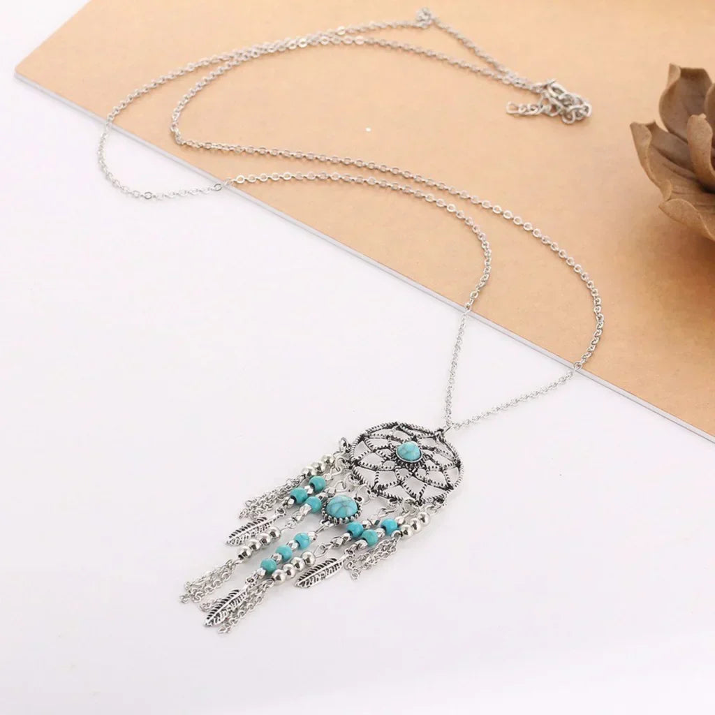 BOHO DREAMCATCHER NECKLACE WITH PENDANT FOR WOMEN - Silver - Necklace