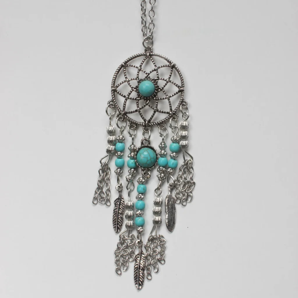 BOHO DREAMCATCHER NECKLACE WITH PENDANT FOR WOMEN - Silver - Necklace