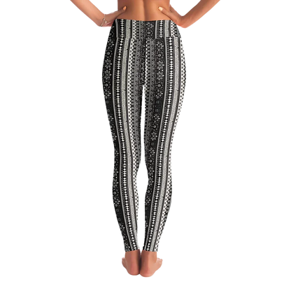 BOHO ETHNIC BLACK WHITE FEMALE YOGA PANTS WITH POCKET - Yoga Leggings - AOP