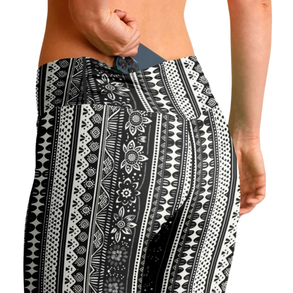 BOHO FLARE YOGA LEGGINGS FOR WOMEN WITH VIBRANT ETHNIC