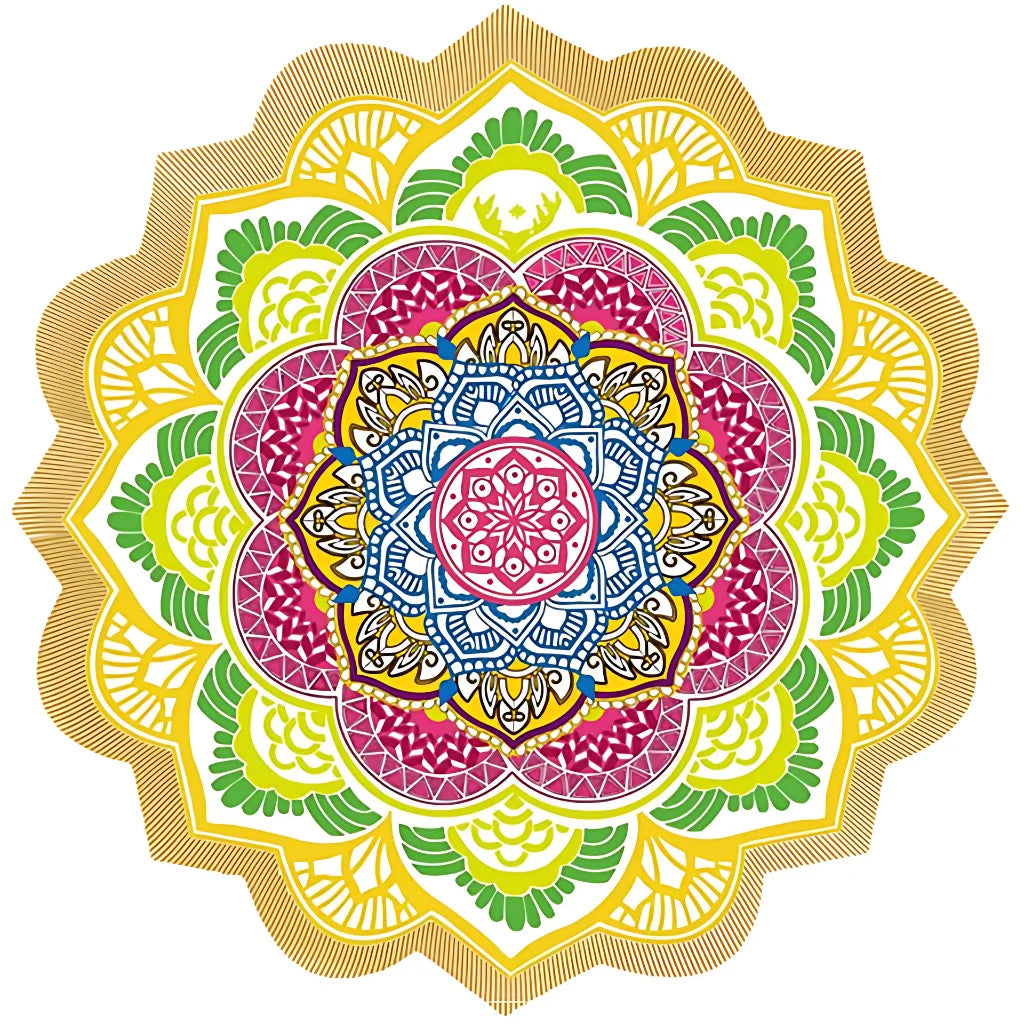 BOHO ROUND BEACH YOGA MAT WITH ETHNIC PRINT & TASSELS - Beach yoga mat