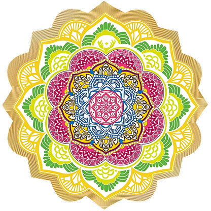 BOHO ROUND BEACH YOGA MAT WITH ETHNIC PRINT & TASSELS - Beach yoga mat