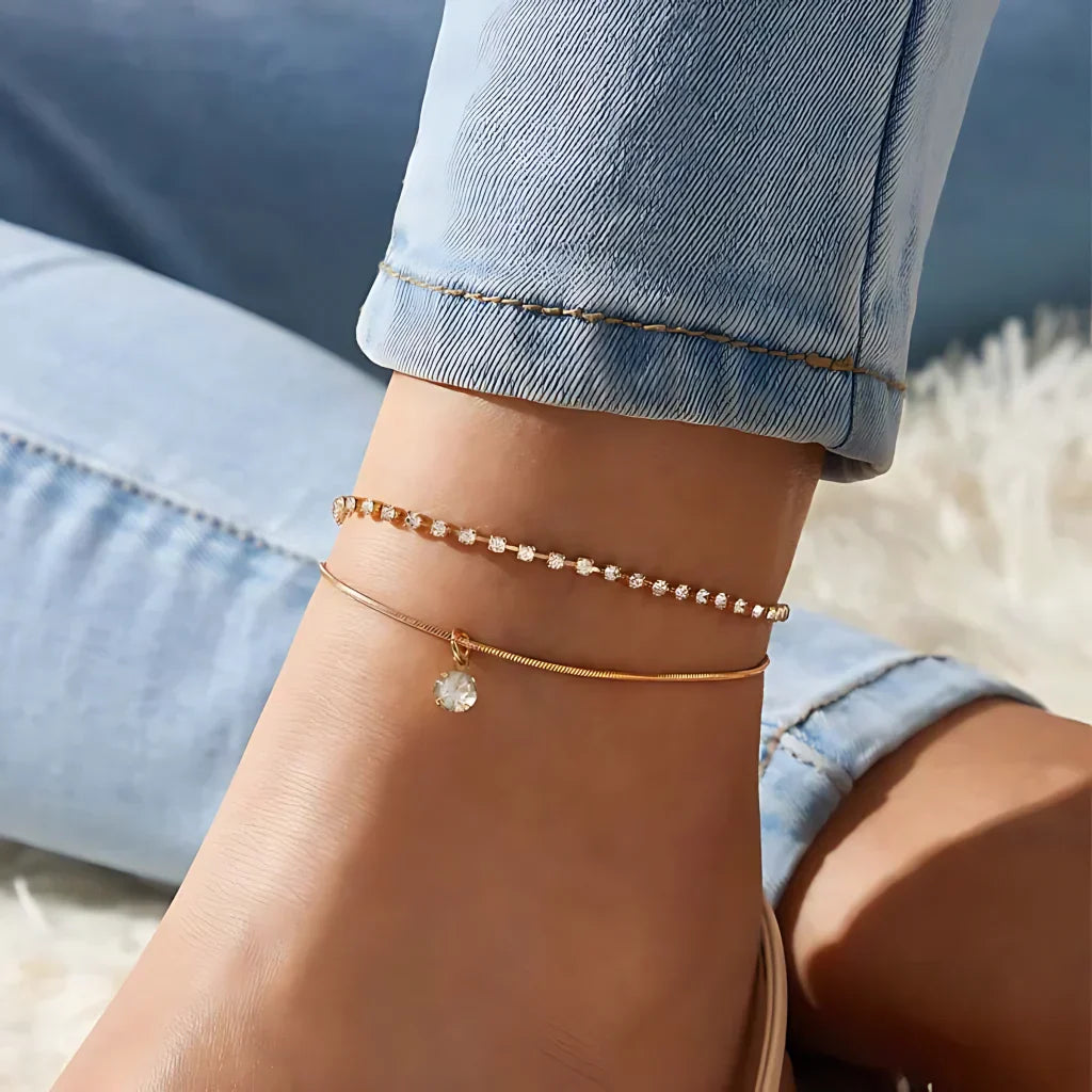 BOHO STYLE BEADED ANKLET WITH CUBIC ZIRCONIA BLISS - Golden