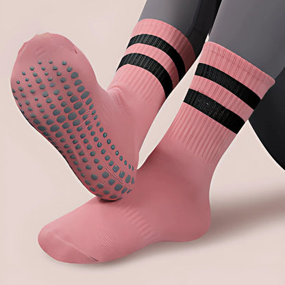 BREATHABLE COTTON YOGA SOCKS FOR WOMEN - 2 Black Bars Pink / One Size - Yoga Socks