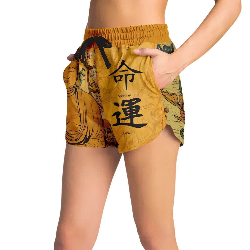 BUDDHA SAKURA BLOSSOMS LOOSE YOGA SHORTS WITH POCKETS