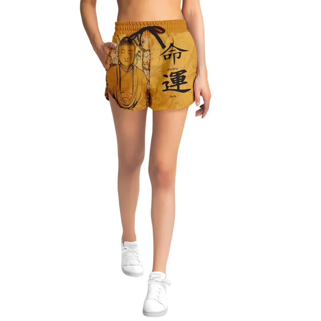 BUDDHA SAKURA BLOSSOMS LOOSE YOGA SHORTS WITH POCKETS