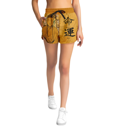 BUDDHA SAKURA BLOSSOMS LOOSE YOGA SHORTS WITH POCKETS