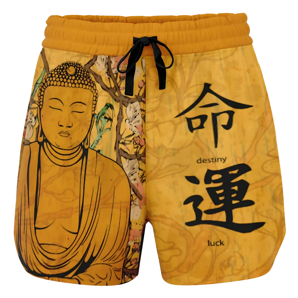 BUDDHA SAKURA BLOSSOMS LOOSE YOGA SHORTS WITH POCKETS