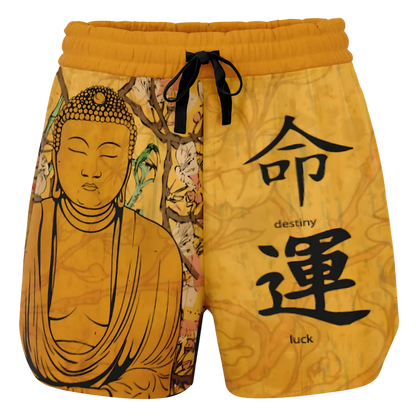 BUDDHA SAKURA BLOSSOMS LOOSE YOGA SHORTS WITH POCKETS