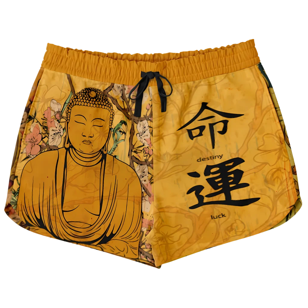 BUDDHA SAKURA BLOSSOMS LOOSE YOGA SHORTS WITH POCKETS - XS