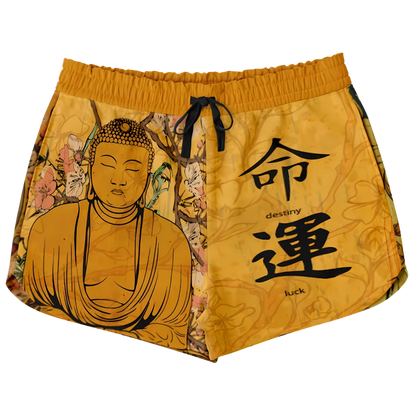 BUDDHA SAKURA BLOSSOMS LOOSE YOGA SHORTS WITH POCKETS - XS