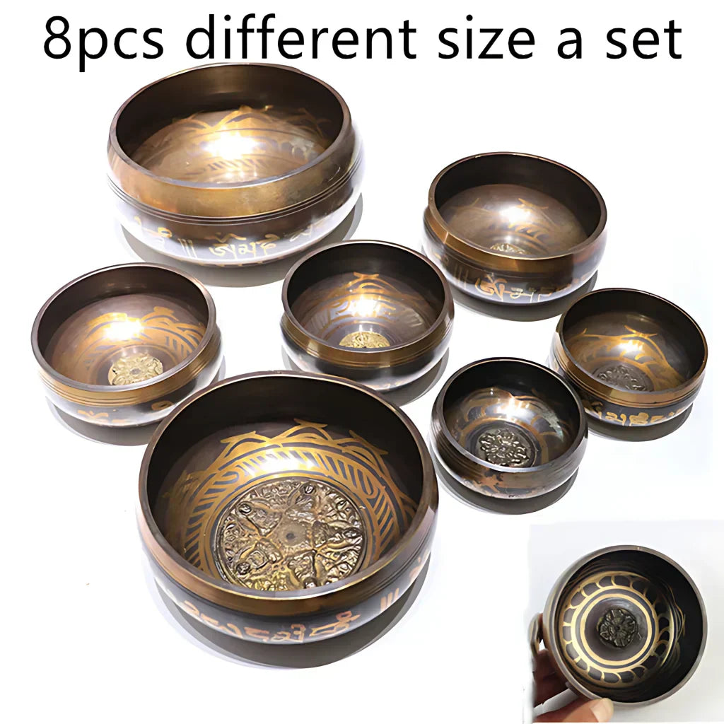 BUDDHA TIBETAN SINGING BOWL FOR MEDITATION AND HEALING - 8pcs a set - sound bowl