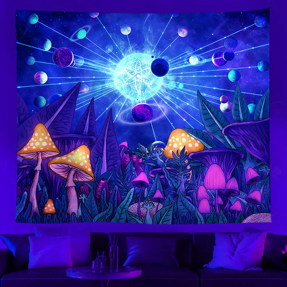 UV REACTIVE FLUORESCENT TAPESTRY WALL HANGING