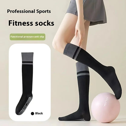 CALF-LENGTH ANTI SLIP YOGA SOCKS FOR WOMEN - Black / Average Size - Yoga Socks