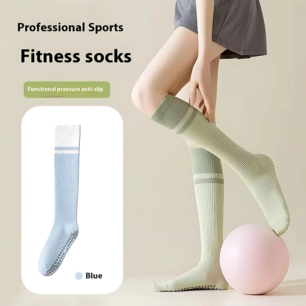 CALF-LENGTH ANTI SLIP YOGA SOCKS FOR WOMEN - Blue / Average Size - Yoga Socks