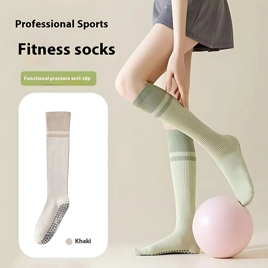 CALF-LENGTH ANTI SLIP YOGA SOCKS FOR WOMEN - Khaki / Average Size - Yoga Socks