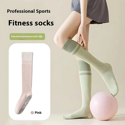 CALF-LENGTH ANTI SLIP YOGA SOCKS FOR WOMEN - Pink / Average Size - Yoga Socks