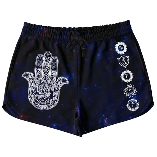 CELESTIAL HAMSA & YOGA CHAKRAS LOOSE YOGA SHORTS! - XS