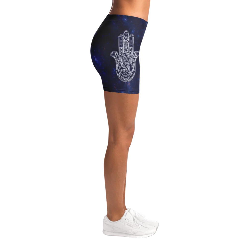 CELESTIAL HAMSA YOGA SHORTS WITH CHAKRAS - SPIRITUAL VIBES