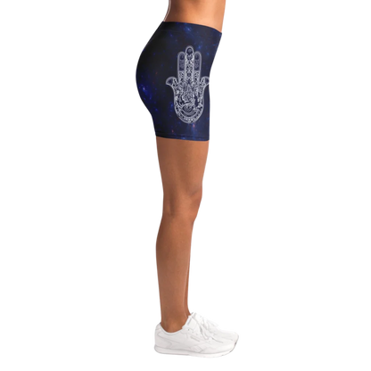 CELESTIAL HAMSA YOGA SHORTS WITH CHAKRAS - SPIRITUAL VIBES