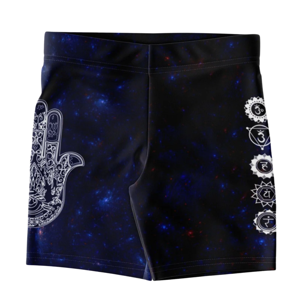 CELESTIAL HAMSA YOGA SHORTS WITH CHAKRAS - SPIRITUAL VIBES