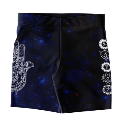 CELESTIAL HAMSA YOGA SHORTS WITH CHAKRAS - SPIRITUAL VIBES