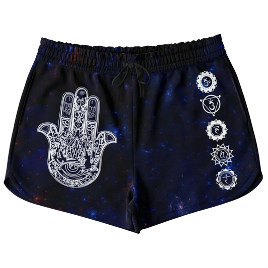 CELESTIAL HAMSA LOOSE YOGA SHORTS WITH POCKETS FOR WOMEN