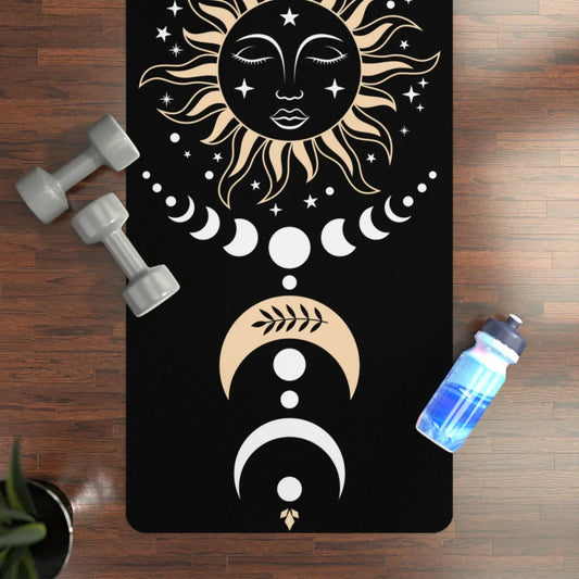 CELESTIAL MOON PHASE PRINTED YOGA MAT FOR SPIRITUAL PRACTICE - 24” x 68” - rubber yoga mat