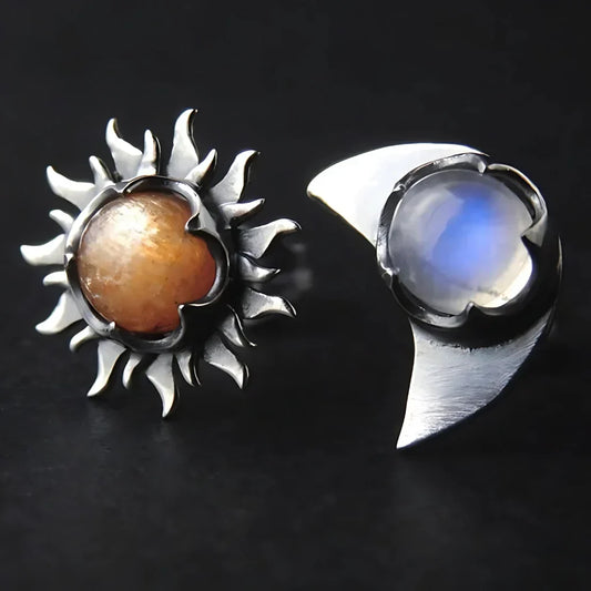 CELESTIAL SUN MOON BOHO STUD EARRINGS FOR WOMEN - Silver - earrings