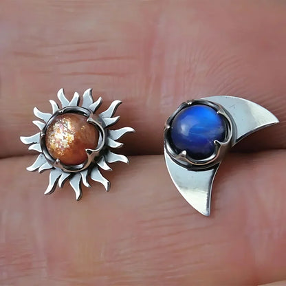 CELESTIAL SUN MOON BOHO STUD EARRINGS FOR WOMEN - Silver - earrings