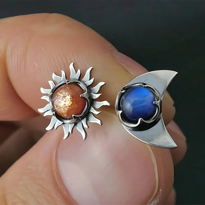 CELESTIAL SUN MOON BOHO STUD EARRINGS FOR WOMEN - Silver - earrings