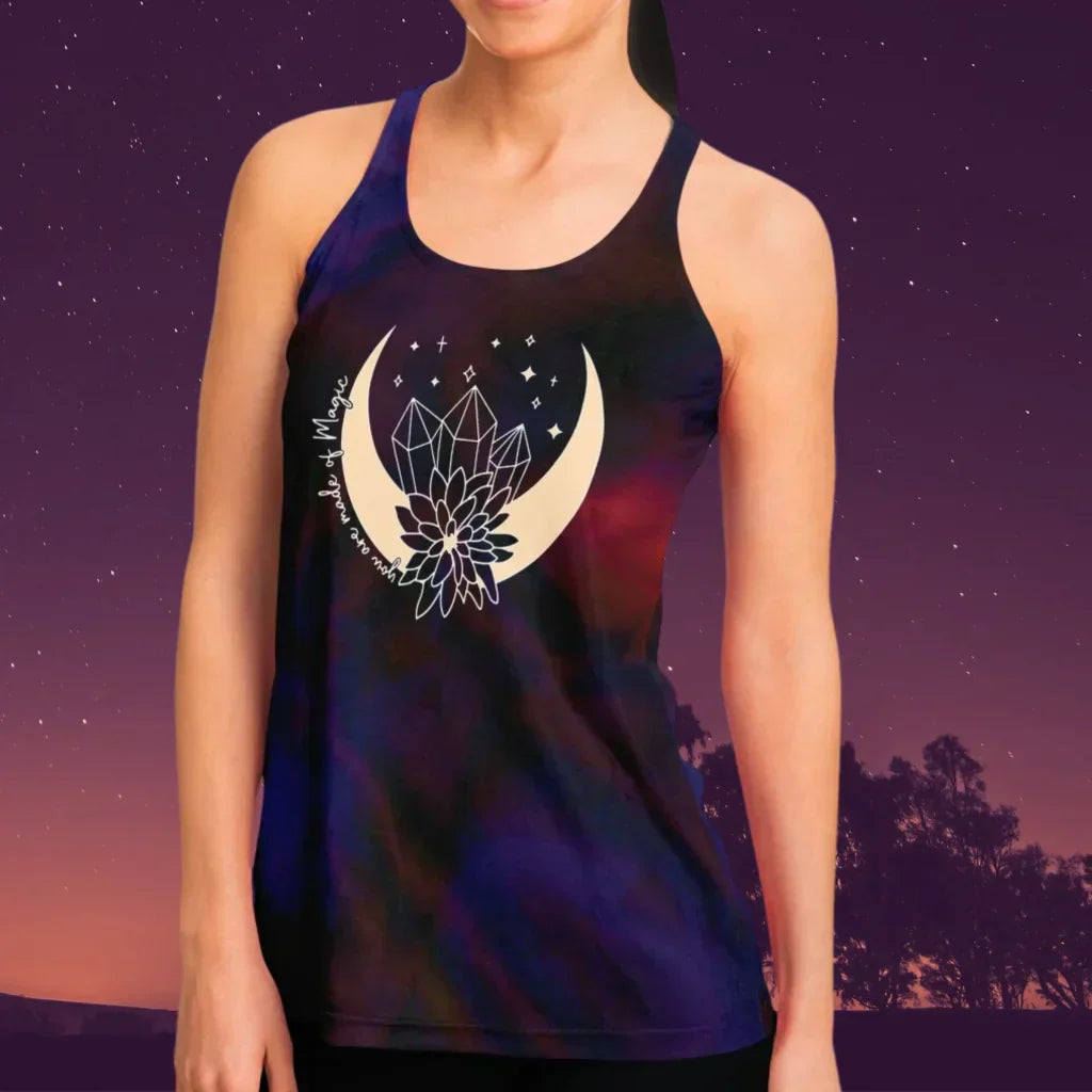 CELESTIAL WILDFLOWERS TANK RACERBACK FOR WOMEN - Flowy Racerback Tank Top - AOP