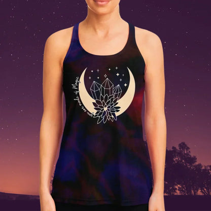 CELESTIAL WILDFLOWERS TANK RACERBACK FOR WOMEN - Flowy Racerback Tank Top - AOP